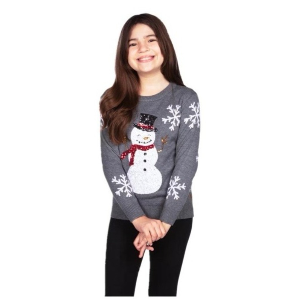 Tipsy Elves Youth Size XL Sequin Snow Day Ugly Christmas Sweater‎ Winter Festive